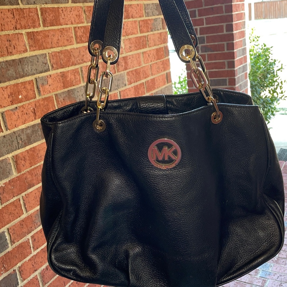 Michael Kors  Leather Shoulder Bag with Gold Accents very elegant